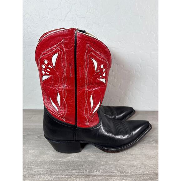 Rocketbuster Pee Wee Cowboy Boots - Womens Size 6 Black Red Inlaid EUC - Picture 5 of 11